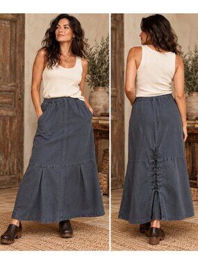 Blue Fish Clothing 100% Hemp Maxi Skirt XL Lace Up Back Made USA Boho Artisan